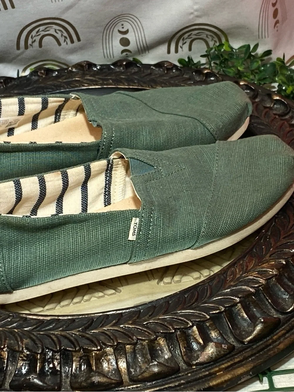 Toms Olive Canvas Classic Slip-On Flats